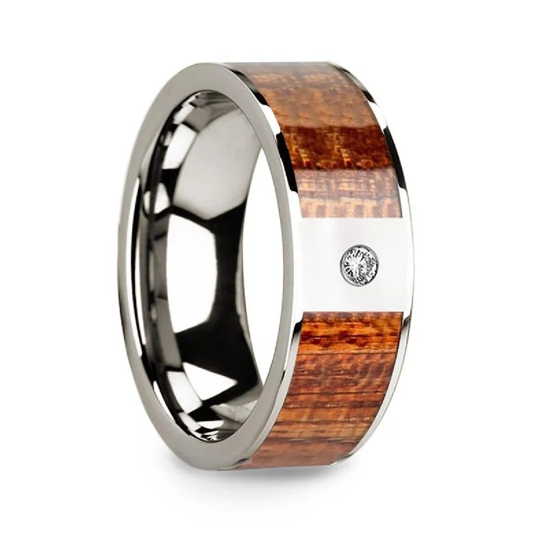 vintage-inspired necklaces for women -Thorsten 14k White Gold Wedding Band with Mahogany Wood Inlay & Diamond - 8mm