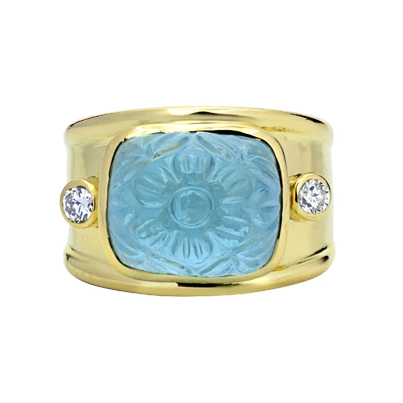 trendy wedding rings for women -Ring - Blue Topaz And Diamond