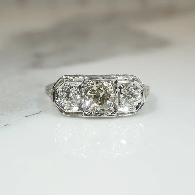 custom-designed wedding rings -Filigreed Trilogy Ring with Champagne Diamond