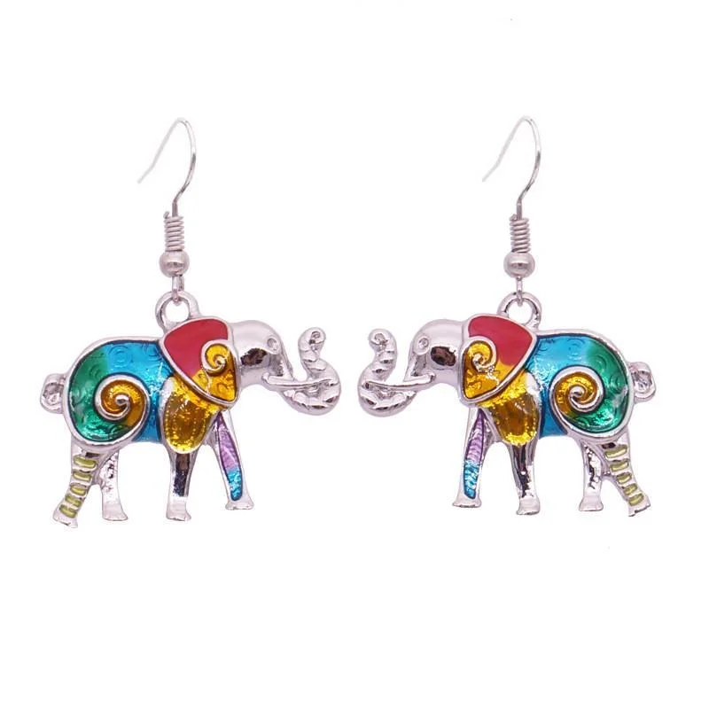 teardrop earrings for women -Eclectic Elephant Enamel Earrings