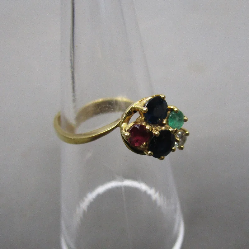 opal rings for women -18k Yellow Gold Ruby Sapphire Diamond Emerald Ring Vintage c1980