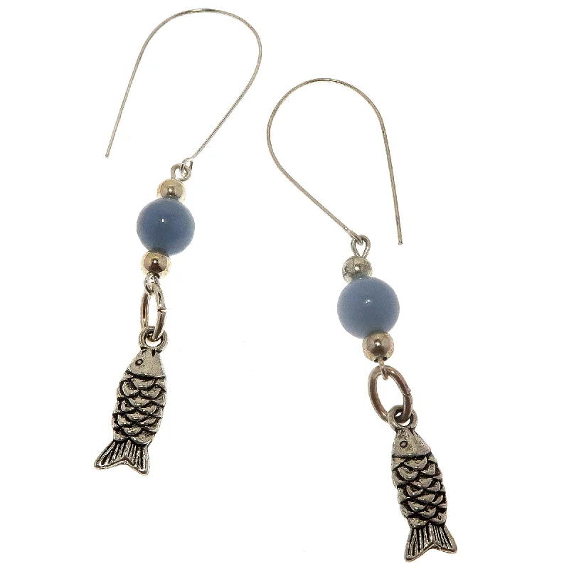 chic gold earrings for women -Angelite Earrings Serene Blue Sea Silver Fish Jewel