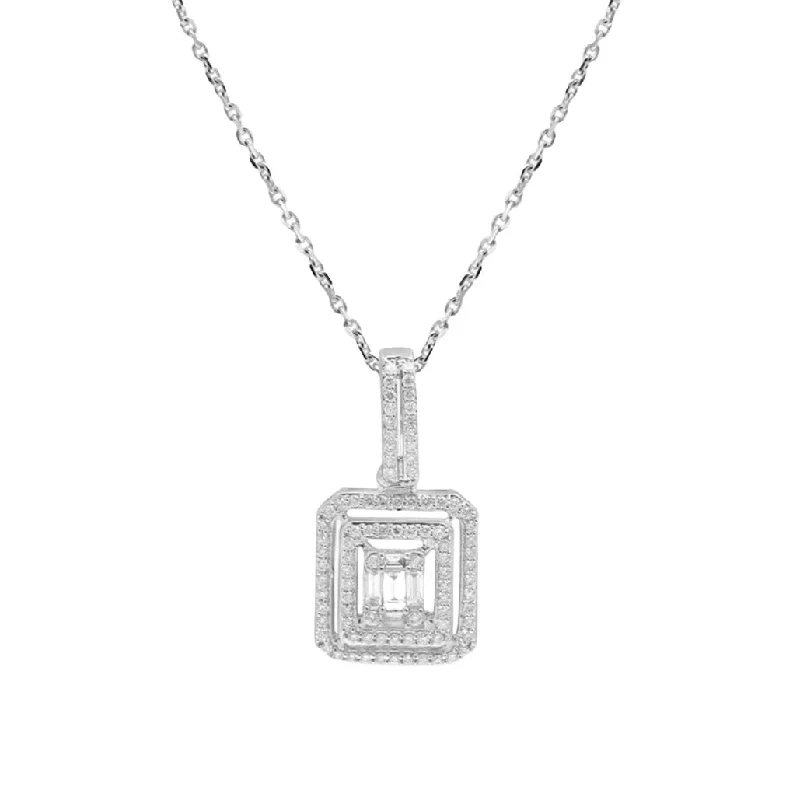 high-end necklaces for women -Diamond Baguette & Double Halo Pendant Necklace 18k