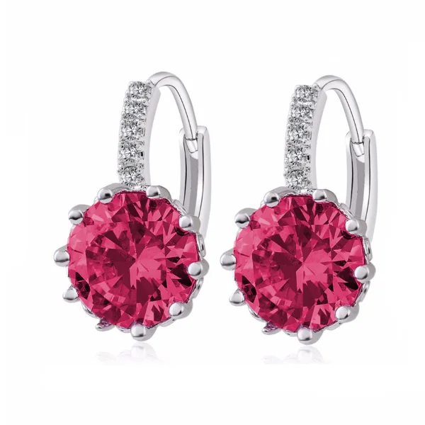 geometric earrings for women -14K Gold Plated Pretty Fuschia 3.5CTW CZ Solitaire Hoop Earrings for woman