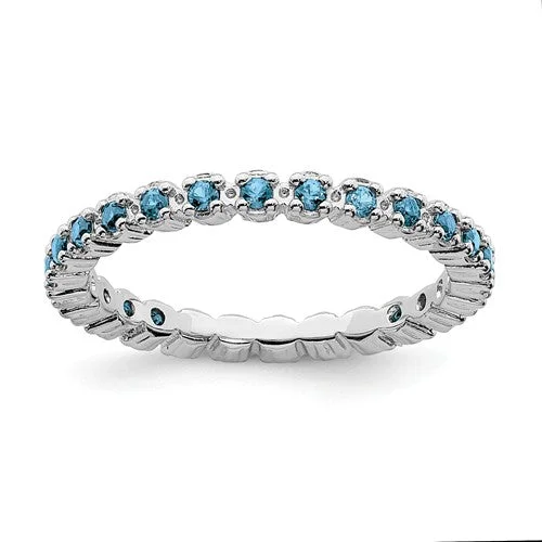 diamond necklaces for women -Sterling Silver Stackable Expressions Blue Topaz Eternity Ring