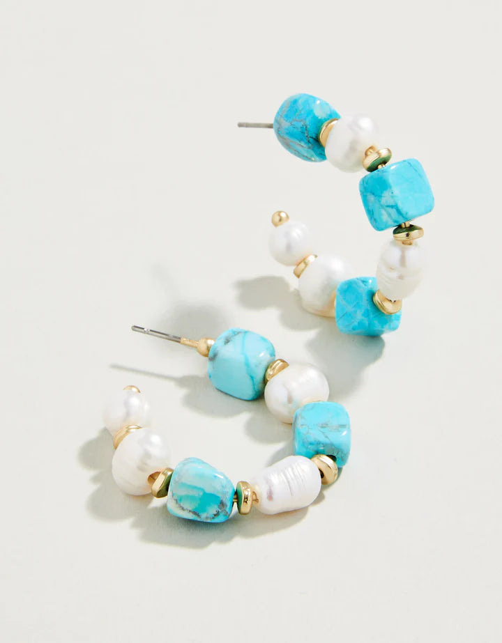 multi-layer earrings for women -Annabelle Beaded Hoop Earrings – Turquoise & Freshwater Pearl