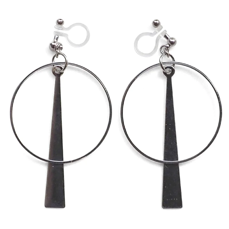 gold hoop earrings for women -Geometric silver hoop invisible clip on earrings