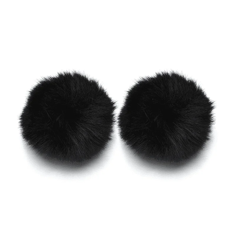 silver earrings for women -Ear Puffs Fuzzy Pom-Pom Stud Earrings