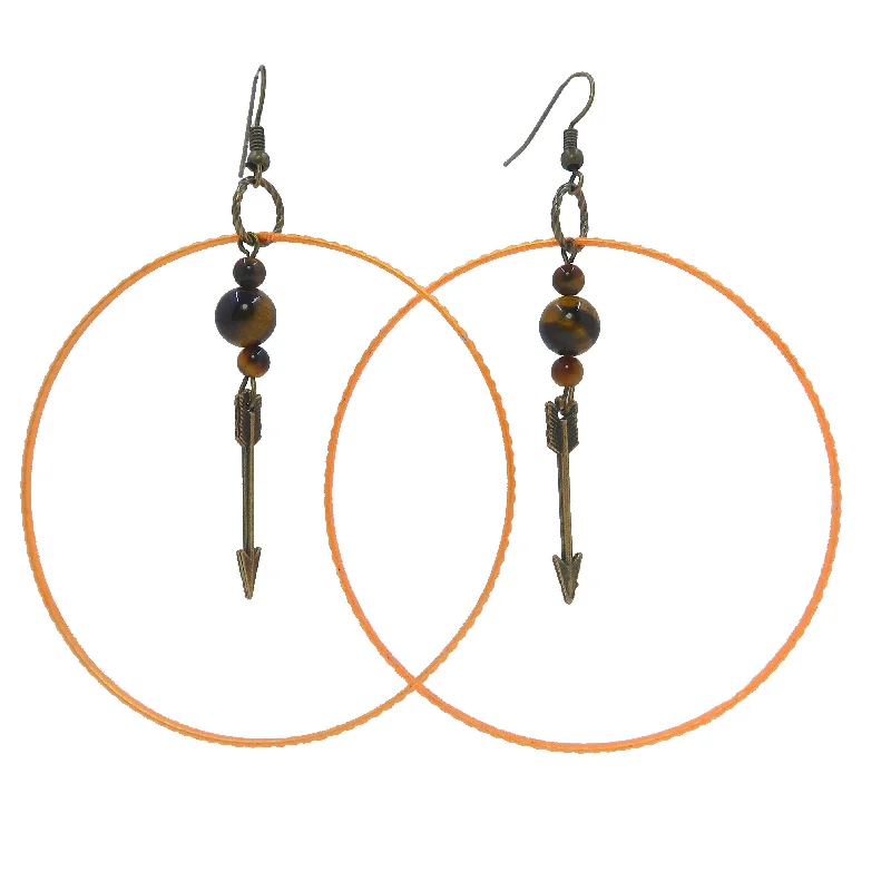 bridal drop earrings for women -Tigers Eye Earrings Orange Hoops Archery Aim High