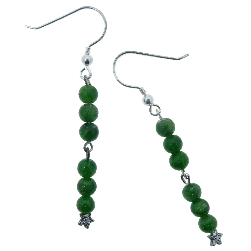 trendy drop earrings for women -Diopside Earrings Swing on a Star Green Sterling Silver