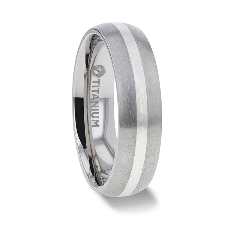 zodiac necklaces for women -Thorsten REN Sterling Silver Inlay Titanium Wedding Band with Domed Brushed finished Edges - 6mm & 8mm