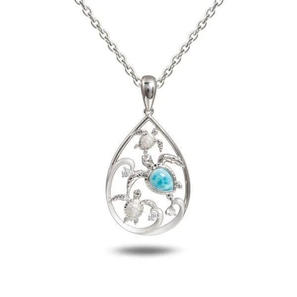 chic gemstone necklaces for women -Larimar Honu Turtle Water of Life Pendant by Alamea