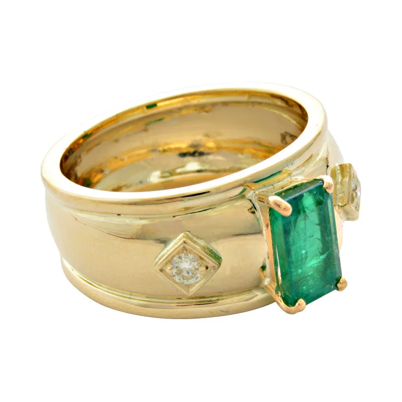 promise rings for couples -Ring-Emerald and Diamond