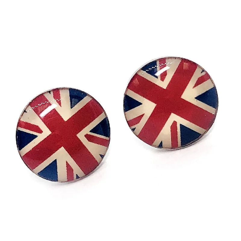 chic gemstone drop earrings -British Flag Enamel Button Stud Earrings