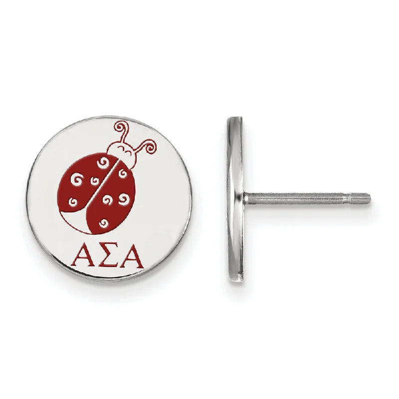 silver earrings for women -Sterling Silver Alpha Sigma Alpha Enamel Post Earrings