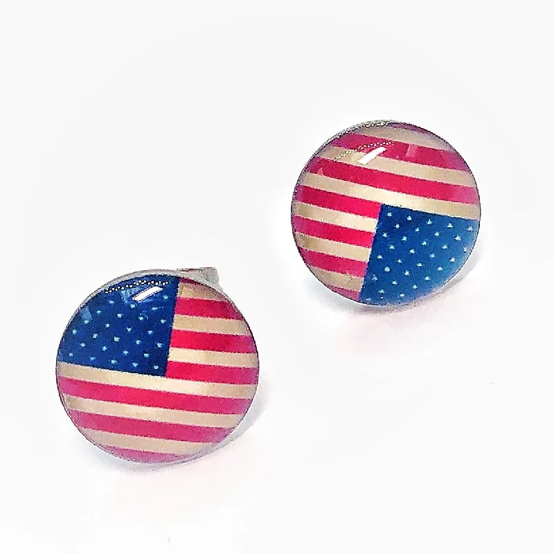 gold earrings for women -American Flag Enamel Button Stud Earrings