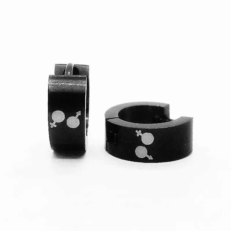 custom earrings for women -Identity Black Stainless Steel Huggie Hoop Earrings