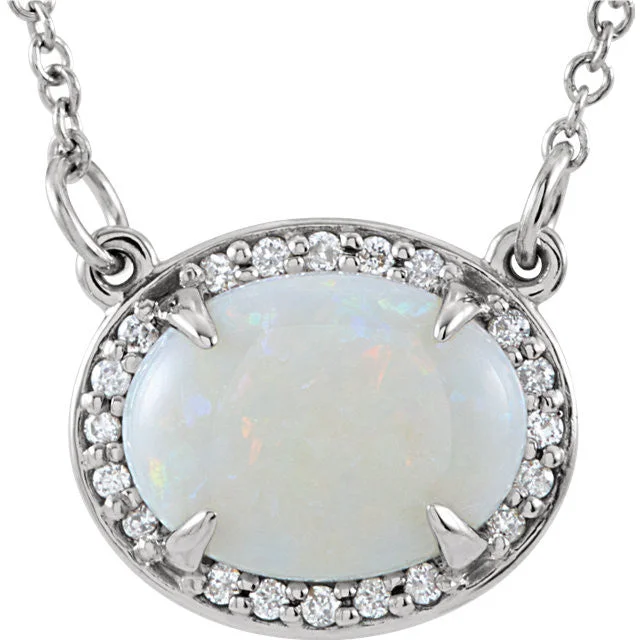 heart-shaped necklaces for women -14k Gold 9x7mm Australian Opal & .05 CTW Diamond Halo Necklace