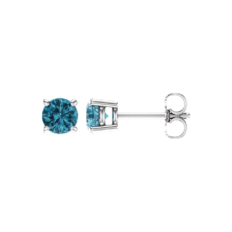 layered drop earrings for women -5mm Round Blue Zircon Stud Earrings in 14k White Gold