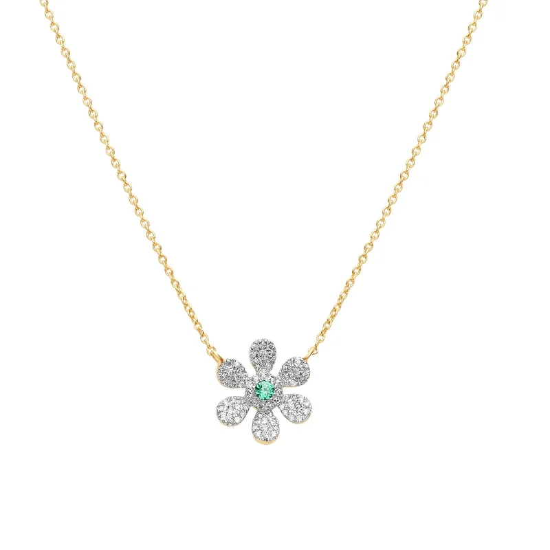 turquoise necklaces for women -Emerald and Diamond Pavé Flower Pendant Necklace