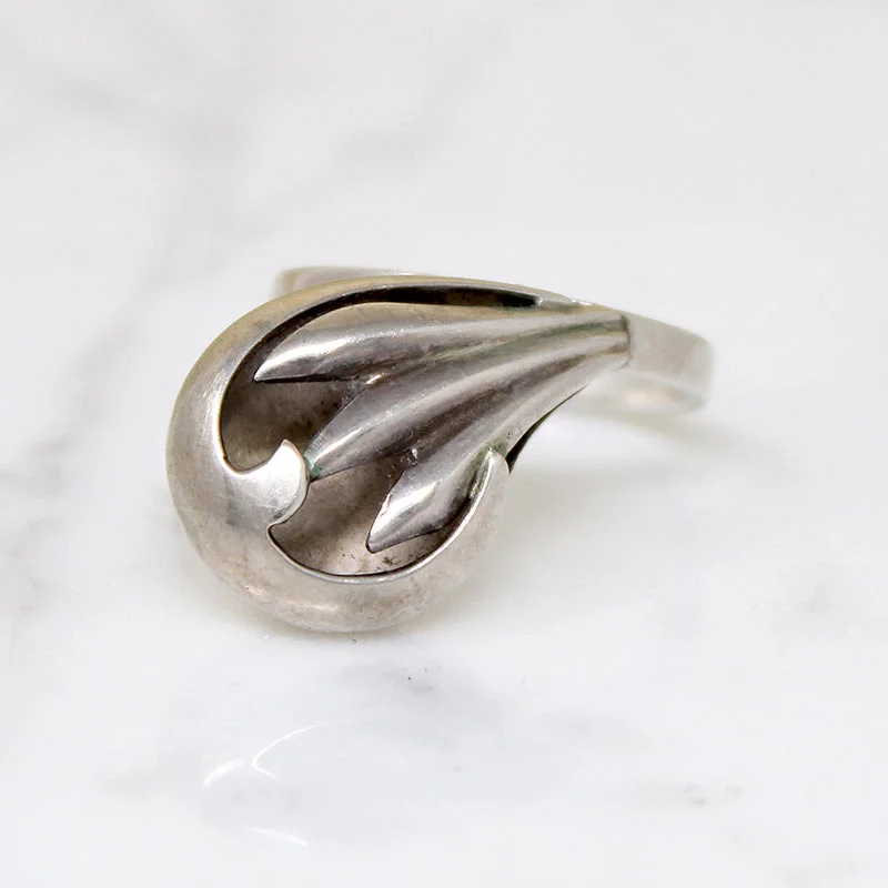 stackable rings for women -Mysterious Modernist Sterling Silver Swoop Ring