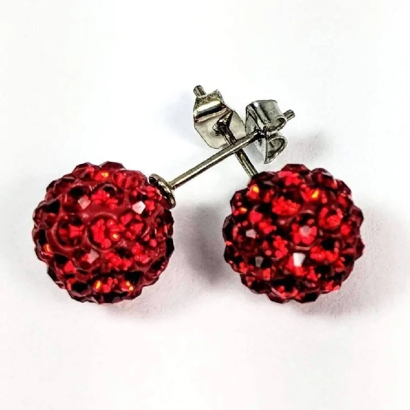 minimalistic earrings for women -Shamballa Fire Red Crystals Stainless Steel Stud Earrings