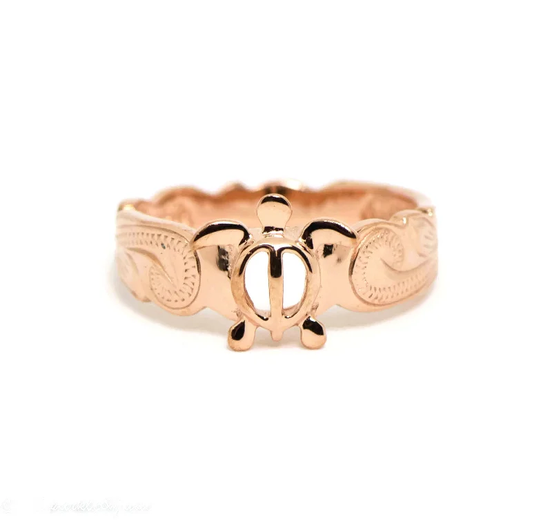 eco-friendly necklaces for women -Rose Gold Sterling Silver Honu Turtle Scroll Ring