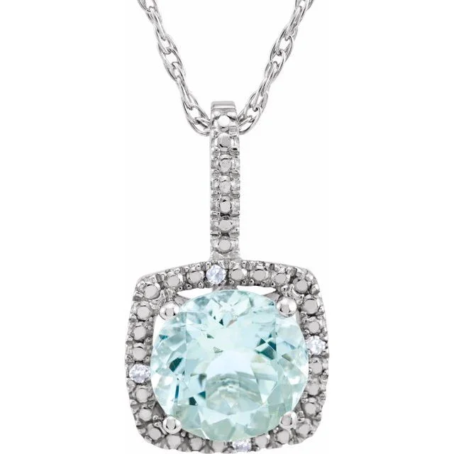 personalized necklaces for women -Sterling Silver 7mm Gemstone & Diamond 18" Halo-Style Necklaces