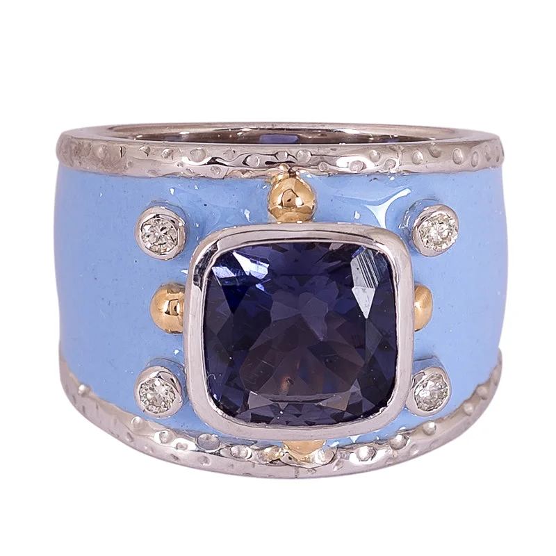 sapphire rings for women -Ring- Iolite and Diamond (Enamel)