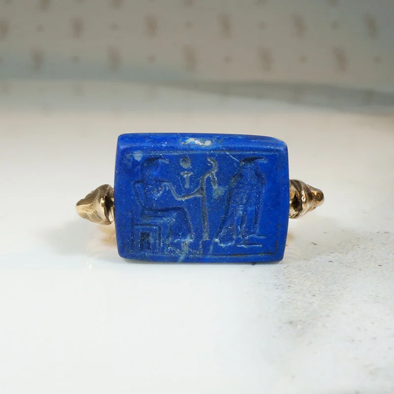 elegant engagement rings -Ancient Egyptian Lapis Duck Heads Ring