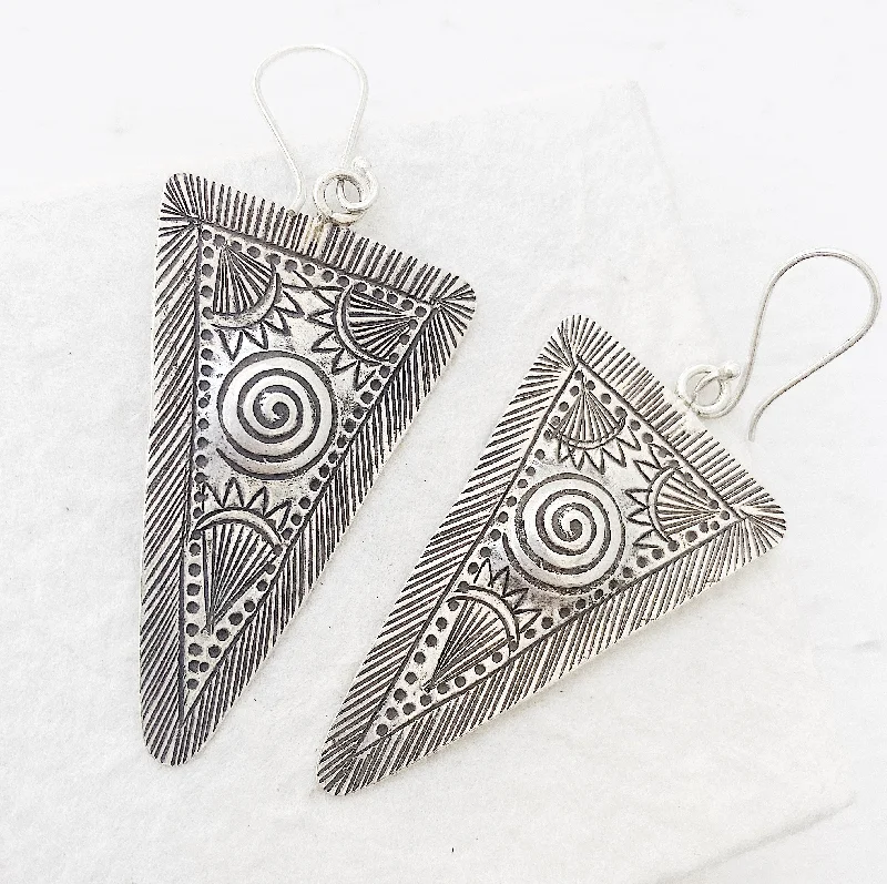 luxury earrings for women -TRIBAL SILVER SUN EARRINGS