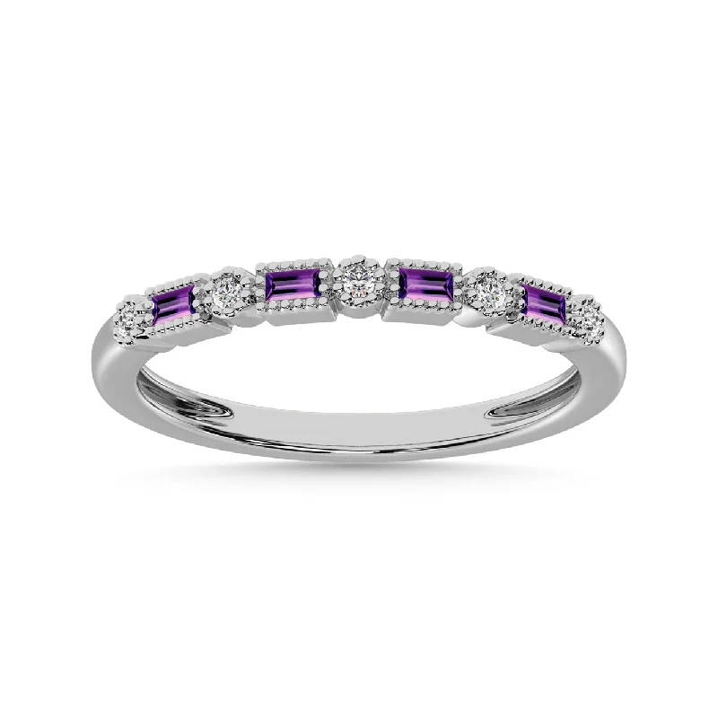 romantic gold necklaces for women -10K White Gold Amethyst and Alternate Diamond 1/4 Ct.Tw. Anniversary Band