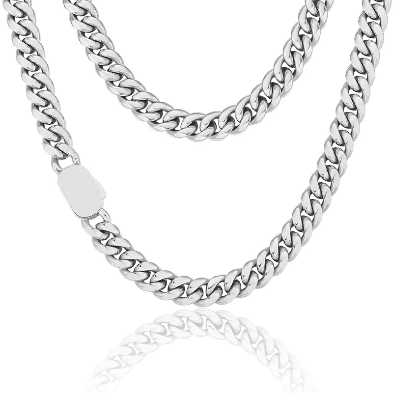 pearl necklaces for women -The Silver Lining Ⅱ® - Cuban Link Chain Silver White Gold (Push Button Clasp)