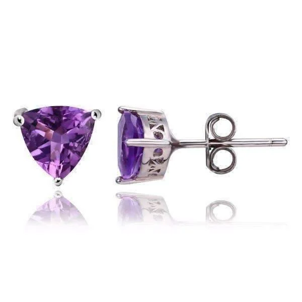 wedding drop earrings for women -Amethyst Trillion Cut 1.4CT IOBI 925 Sterling Silver Stud Earrings