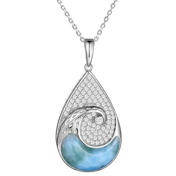 dainty necklaces for women -Larimar Nalu Teardrop Pendant by Alamea