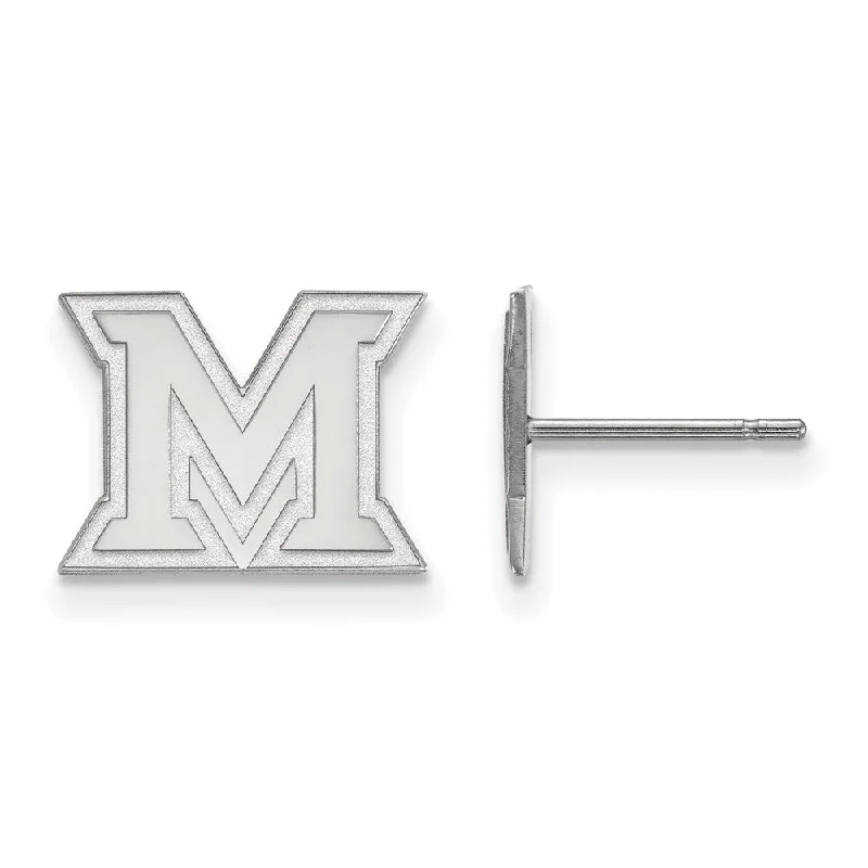 trendy drop earrings for women -14k White Gold Miami University XS (Tiny) Initial M Post Earrings