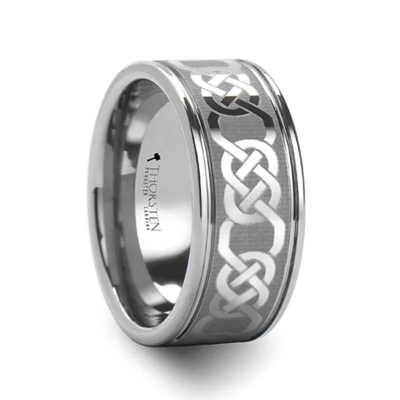 statement piece necklaces for women -Thorsten BOSTON Celtic Laser Engraved Tungsten Carbide Ring - 10mm