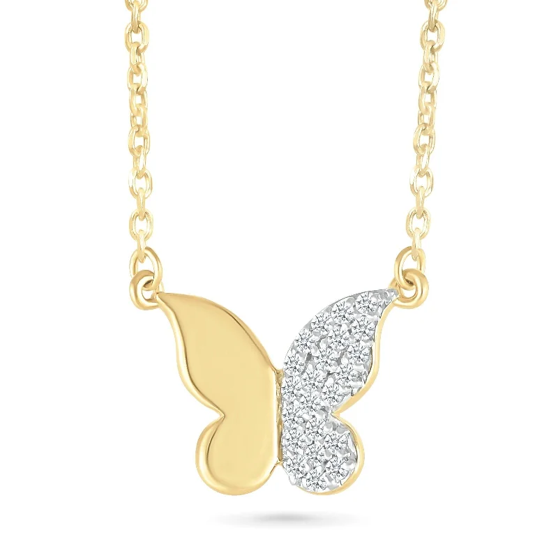 dainty necklaces for women -Half Gold Half Diamond Pave Butterfly Pendant Necklace