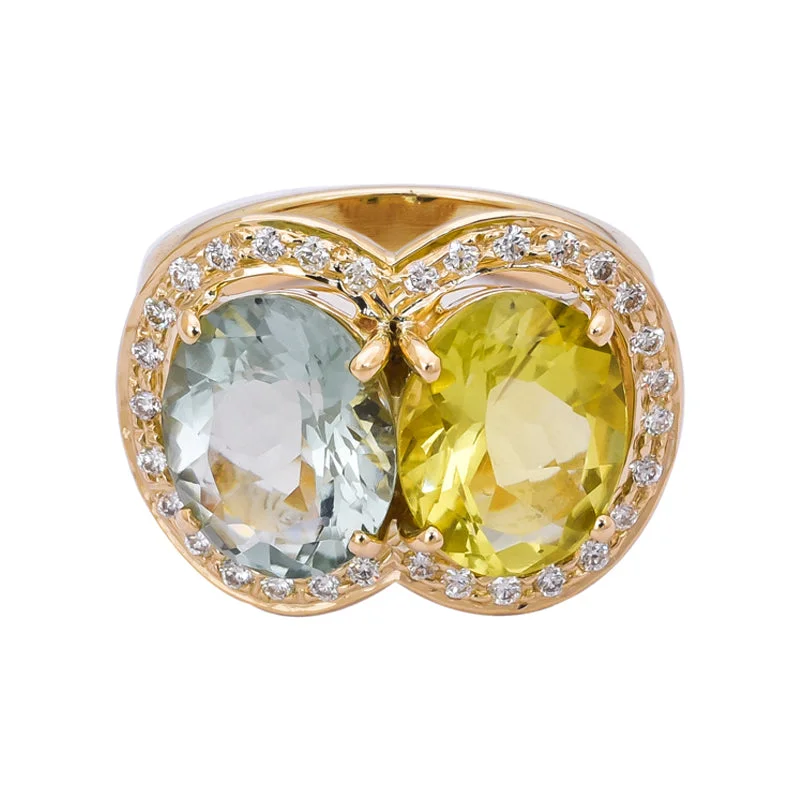 vintage rings for women -Ring- Lemon Quartz, Green Quartz and Diamond