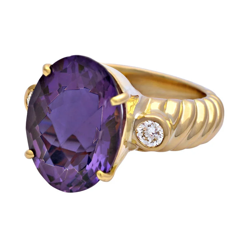 luxury diamond wedding rings -Ring-Amethyst and Diamond