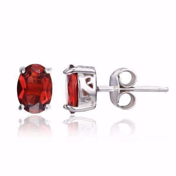 boho earrings for women -Legacy Garnet Oval Cut Genuine 1.6CT IOBI Precious Gems Stud Earrings