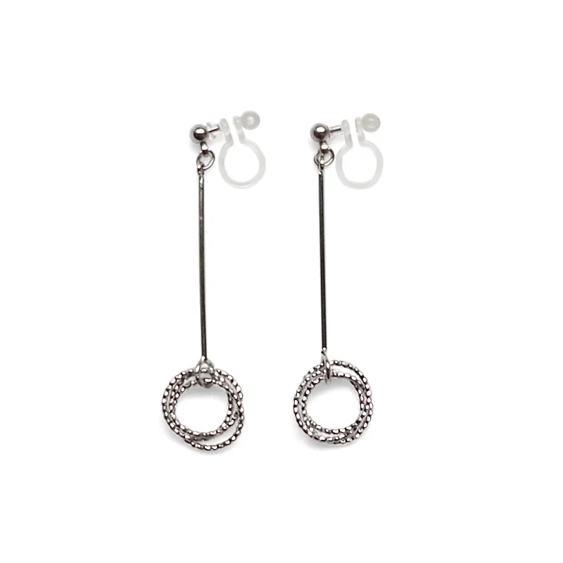 classic pearl earrings for women -Textured triple hoop clip on earrings ( Silver tone )