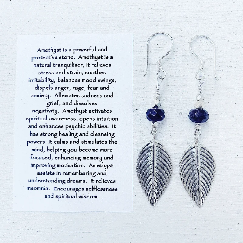 chic gemstone drop earrings -AMETHYST AUTUMN LEAF EARRINGS