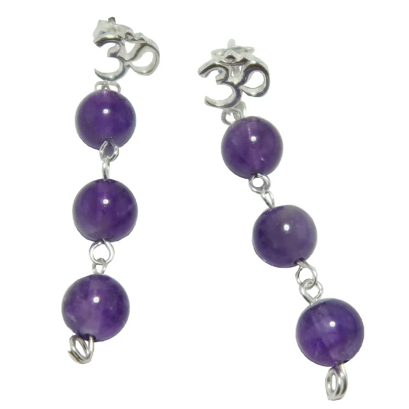 elegant drop earrings for women -Amethyst Earrings Sacred Om Studs Sterling Silver