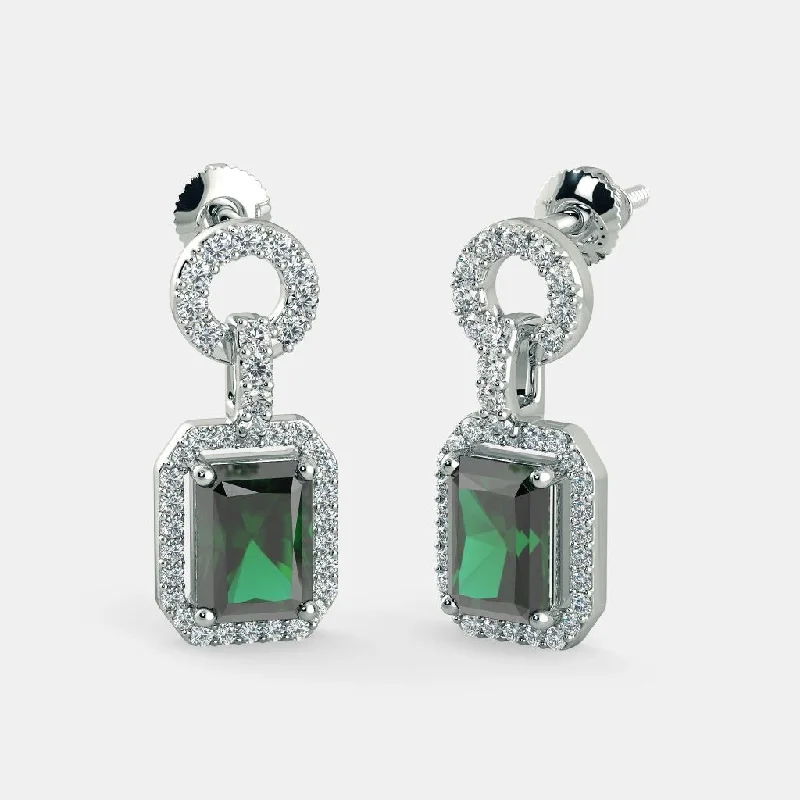 flower earrings for women -EMERALD CUT ZIRCON EARRINGS - 925 SILVER