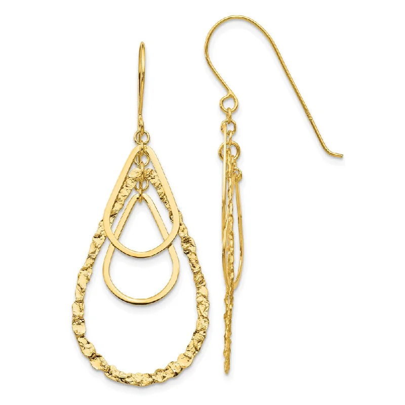 boho earrings for women -Triple Teardrop Dangle Earrings in 14k Yellow Gold