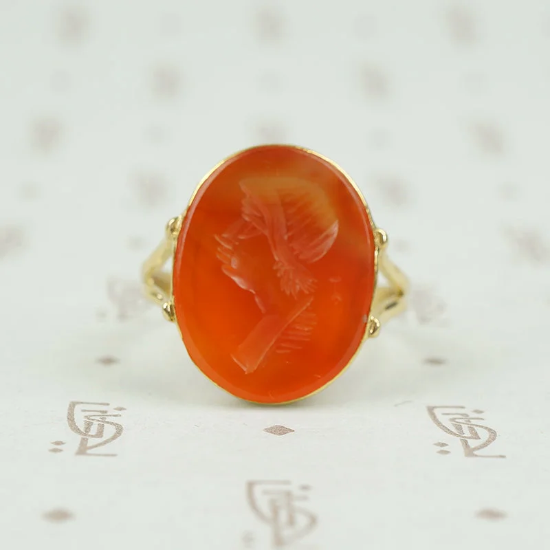 halo rings for women -Roman Carnelian Portrait Intaglio Ring in 18k Gold