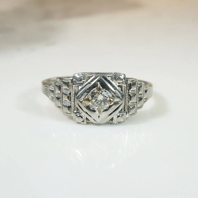 promise rings for couples -Step Side Filigree Diamond Deco Ring