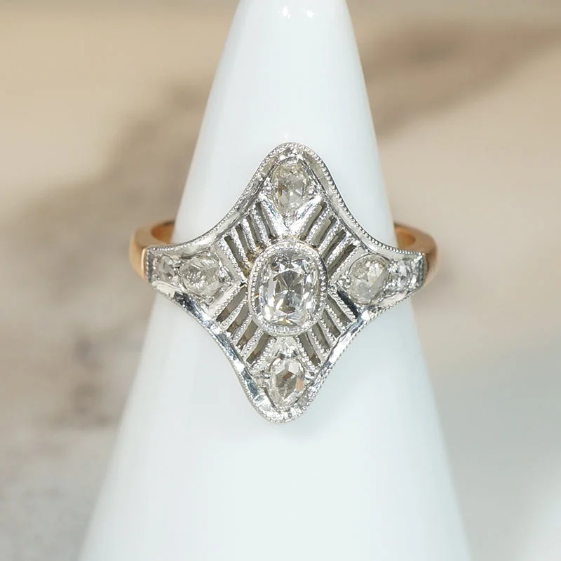 birthstone rings for women -Diamond Spangled Antique Navette Ring