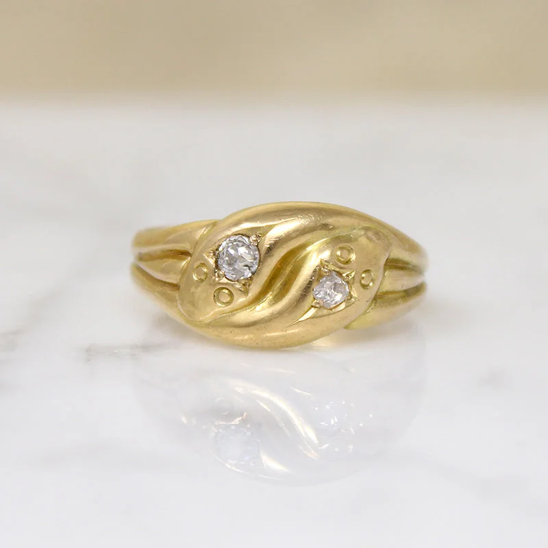 boho rings for women -Sweet English 18ct Snake Ring with Old Mine Cut Diamonds